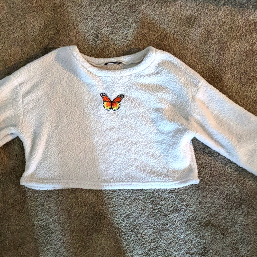 Butterfly fuzzy crop top.